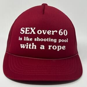 Vintage 80s Sex Over 60 Trucker Hat Baseball Cap 5 Panel Mesh Snapback Red